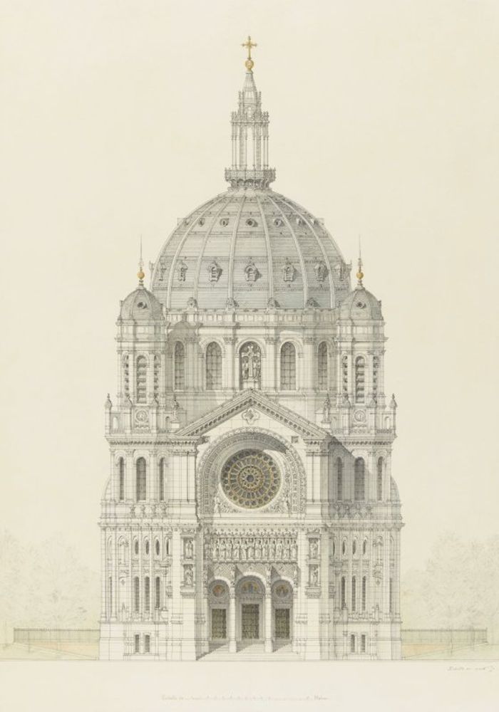 Victor Baltard - Church of Saint Augustin, Paris, elevation of the main facade.jpg